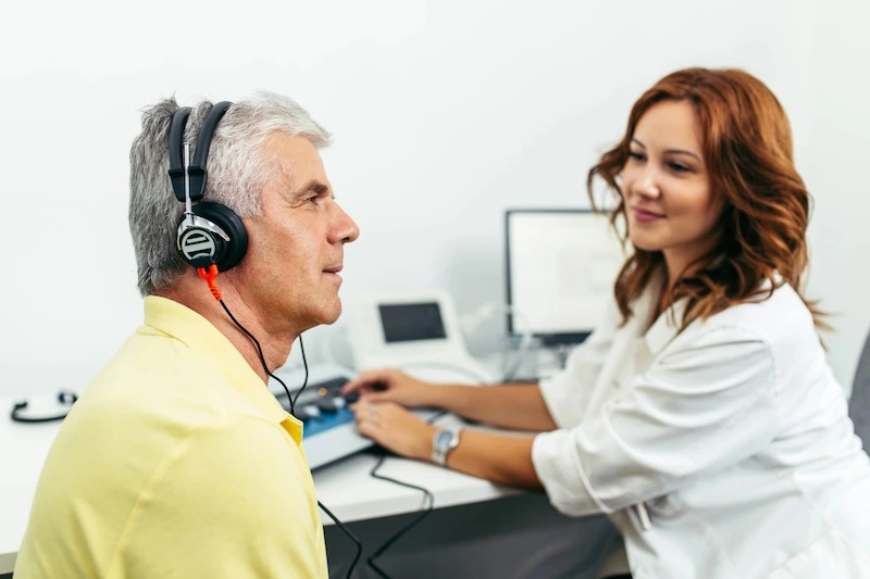 Patient having his hearing tested