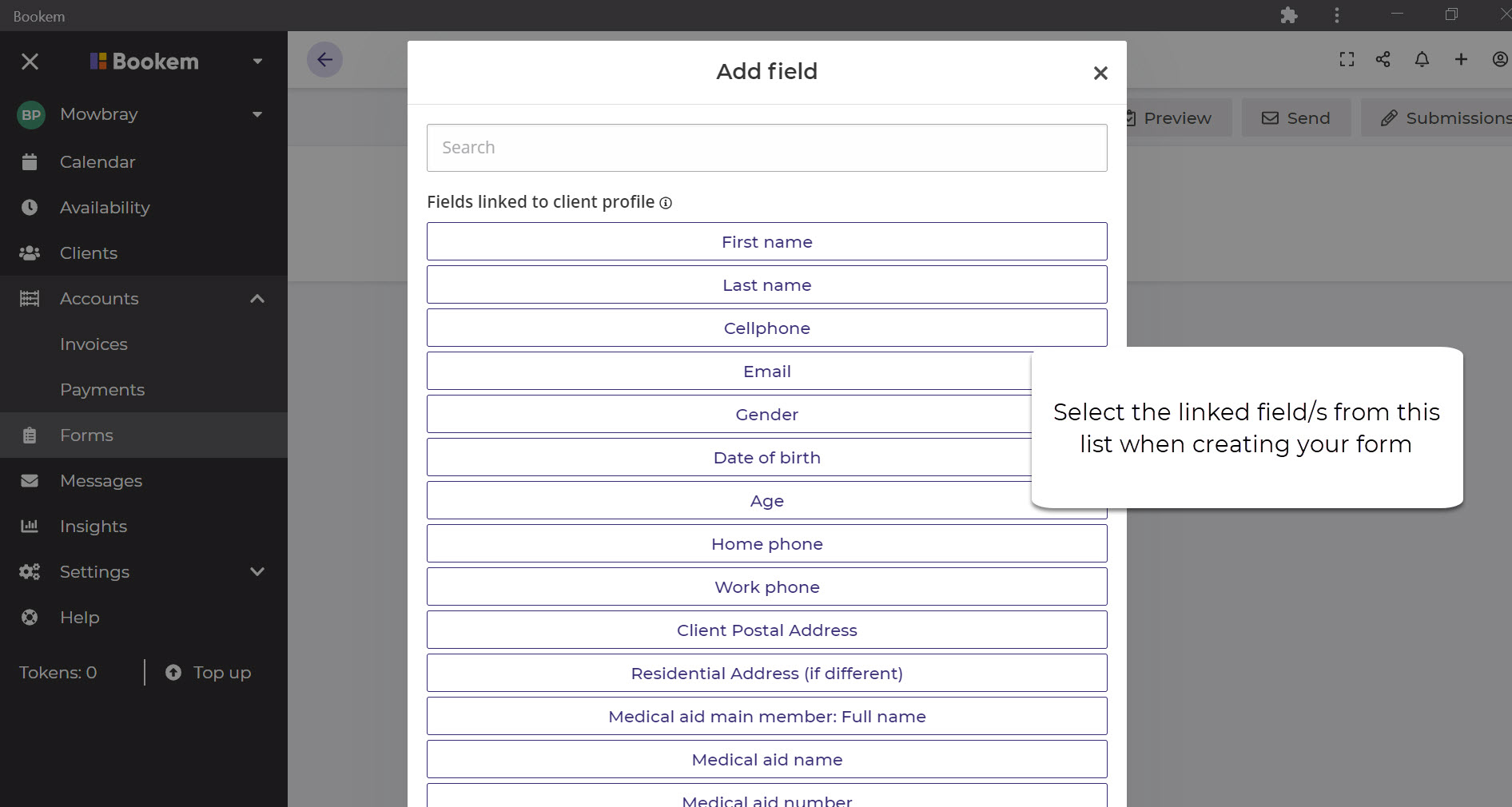 Bookem How To Link A Form Field To A Client Field
